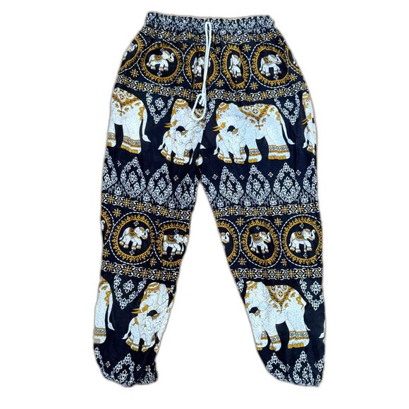 Boho Elephant Harem Pants Thailand Yoga Lounge Drawstring Elastic Waist S - Picture 3 of 4